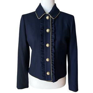 J Crew Navy Size 6 Gold Nautical Ruffled Lady Short Wool Blend Jacket Blazer